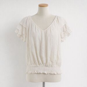 Express Womens Y2K Ivory Tiered Sleeve Embroidered BOHO Lagenlook Top Size XXS
